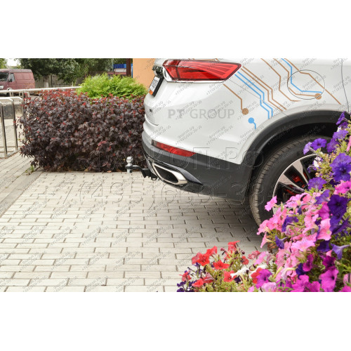 GTG-20-991122.00 PT GROUP Фаркоп на Geely Tugella 2020-2024, KnewStar 001 2024- без подрезки бампера. Тип шара: E (легкосъемный шар под квадрат). Нагрузки: 1000/75 кг, масса фаркопа 18,45 кг (без электрики в комплекте)