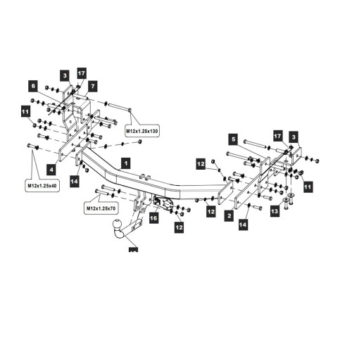 10254912 BALTEX Фаркоп на Hyundai Starex 2008-2018, 2018-2023, Hyundai H1 2007-2018, 2018-2023. Необходима подрезка бампера. Тип шара: A. Нагрузки: 2500/100 кг, масса фаркопа 29 кг (без электрики в комплекте)