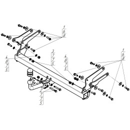 92518-A MOTODOR Фаркоп с оцинкованным шаром на Toyota RAV4 2019-2025, 2025-, Suzuki Across 2020-2025 без выреза в бампере. Тип шара: A. Нагрузки: 2100/100 кг, масса фаркопа 17,8 кг 