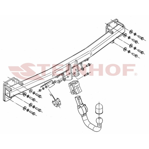 A-093 STEINHOF Фаркоп на Volkswagen Touareg 2002-2010, 2010-2018, Porsche Cayenne 2002-2010, 2010-2017, Audi Q7 (вкл. S-line) 2006-2015. Требуется подрезка бампера. Тип шара: AV (вертикальное быстросъемное крепление шара на ключе). Нагрузки: 3500/140 кг, 