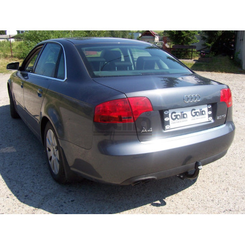 A036C GALIA Полностью оцинкованный фаркоп на Audi A4 седан/универсал (Avant) 2000-2007, включая 4WD (Quattro), SEAT Exeo седан/универсал 2009-2013. Подрозетник убирается за бампер. Тип шара: C (горизонтальный съемный). Невидимый вырез бампера. Нагрузки: 2