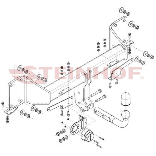 B-088 STEINHOF Фаркоп на BMW X5 G05 2018-, BMW X7 G07 2019-, BMW X6 G06 2019- без подрезки бампера. Тип шара: A. Нагрузки: 3500/200 кг, масса фаркопа 23,4 кг (без электрики в комплекте)
