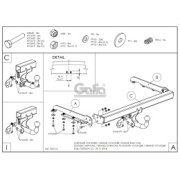 C023C GALIA Полностью оцинкованный фаркоп на Chrysler Grand Voyager IV 2001-2007, Dodge Caravan IV 2001-2007 2WD, 4WD - только 5-местную модель (не подходит на Stow n Go). Подрозетник 