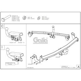 C036A GALIA Полностью оцинкованный фаркоп на Citroen C2 2003-2009. Тип шара: A. Установка без снятия и выреза бампера. Нагрузки: 1000/27 кг, масса фаркопа 15,01 кг