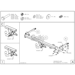 C063A GALIA Полностью оцинкованный фаркоп на Chevrolet Aveo седан 2012-2015. Подрозетник убирается за бампер. Тип шара: A. Без выреза бампера. Нагрузки: 1100/50 