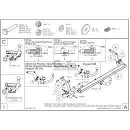 C068A GALIA Полностью оцинкованный фаркоп на Citroen C4 SpaceTourer 2018-, Citroen Grand C4 SpaceTourer 2018-, Citroen C4 Picasso 2013-2018, Citroen C4 Grand Picasso 2013-2018, Peugeot 308 хетчбек 3/5 дверей 2013-