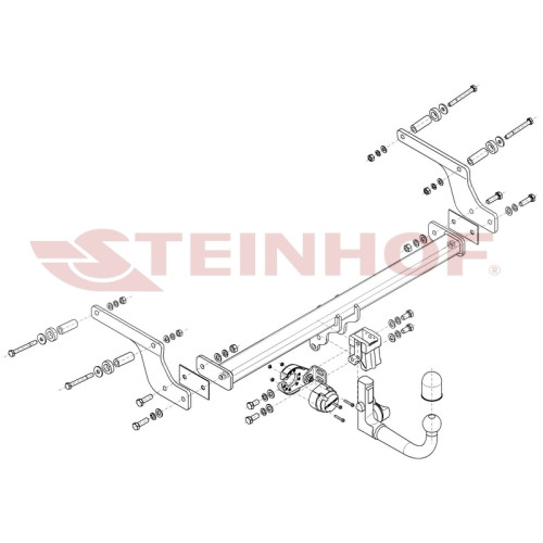 D-017 STEINHOF Фаркоп на Renault Duster 2 2021-2022, Dacia Duster III 2/4WD 2018- без снятия и подрезки бампера. Тип шара: AV (вертикальное быстросъемное крепление шара на ключе). Нагрузки: 1500/80 кг, масса фаркопа 18 кг (без электрики в комплекте)