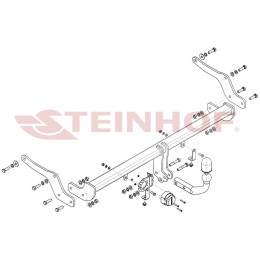 D-086 STEINHOF Фаркоп на Dacia Sandero III 2020-, Dacia Sandero Stepway III 2020-. Требуется подрезка бампера. Тип шара: A. Нагрузки: 1300/80 кг, масса фаркопа 18,7 кг (без электрик