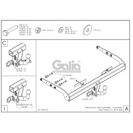 F104A GALIA Полностью оцинкованный фаркоп на Ford Galaxy 2000-2006, SEAT Alhambra 2000-2010, Volkswagen Sharan 2000-2010 2WD/4WD. Подрозетник убирается за бампер. Тип шара: A. Без выре