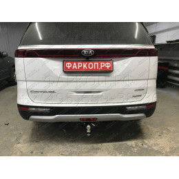 TCU00181 ТСС Фаркоп на Kia Carnival 2021-. Требуется подрезка бампера. Тип шара: E (шаровый узел под американский квадрат). Нагрузки: 1500/100 кг