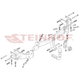 K-035 STEINHOF Фаркоп на Hyundai Santa Fe III (DM) 09/2012-2018, Kia Sorento II 11/2012-2020. Требуется подрезка бампера. Тип шара: A. Нагрузки: 2500/100 кг, масса фаркопа 18,9 кг (без эл