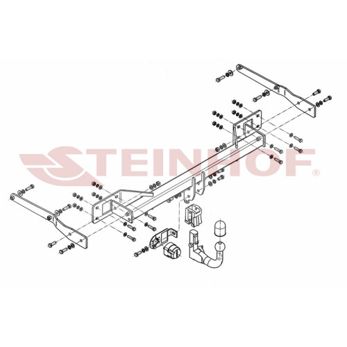 M-137 STEINHOF Фаркоп на Mercedes GLK-Class X204 2008-2015. Требуется подрезка бампера. Тип шара: AV (вертикальное быстросъемное крепление шара на ключе). Нагрузки: 2500/120 кг, масса фаркопа 23,2 кг (без электрики в комплекте)