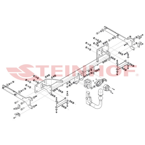 M-145 STEINHOF Фаркоп на Mercedes S-Class w221, в т.ч. Long, в т.ч. 4 Wheel Drive, кроме AMG 2005-2013 без подрезки бампера. Тип шара: AV (вертикальное быстросъемное крепление шара на ключе). Нагрузки: 2100/85 кг, масса фаркопа 28,5 кг (без электрики в ко