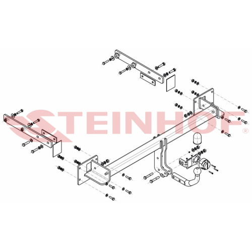 M-146 STEINHOF Фаркоп на Mercedes R-Class w251 2006-2014. Требуется подрезка бампера. Тип шара: A. Нагрузки: 2100/85 кг, масса фаркопа 27,25 кг (без электрики в комплекте)