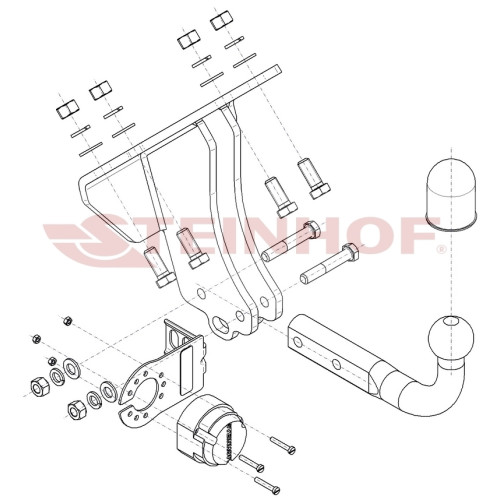 M-162 STEINHOF Фаркоп на Mercedes G-Class w461, w463 1989-2018, w464 2019- без снятия и подрезки бампера. Тип шара: A. Нагрузки: 3200/140 кг, масса фаркопа 11 кг (без электрики в комплекте)