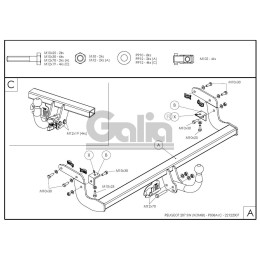 P038C GALIA Полностью оцинкованный фаркоп на Peugeot 207 универсал 2007-2012. Тип шара: C (горизонтальный съемный). Установка без выреза бампера. Нагрузки: 