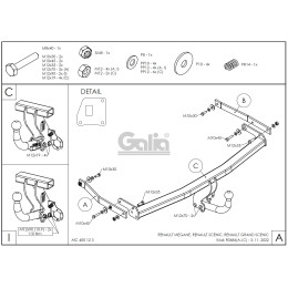 R068A GALIA Полностью оцинкованный фаркоп на Renault Grand Scenic II, Scenic II, Megane II хетчбек 2004-2009, в т.ч. модели с парктрониками. Подрозетник убирается за бамп