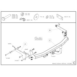 R070C GALIA Полностью оцинкованный фаркоп на Renault Laguna II лифтбек 2001-2008. Тип шара: C (горизонтальный съемный). Установка без снятия и выреза бампера. 
