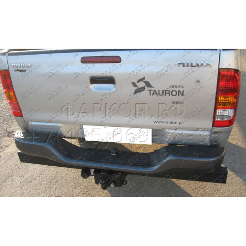 T-148 STEINHOF Фаркоп на Toyota Hilux 4WD двойная кабина, бампер со ступенькой с силовой балкой 2005-2010 без снятия и подрезки бампера. Тип шара: F. Нагрузки: 2800/120 кг, масса фаркопа 14,2 кг (без электрики в комплекте)