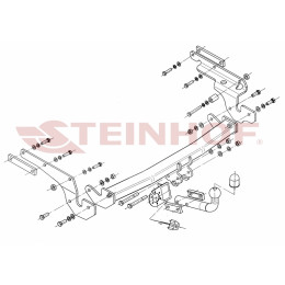 T-224 STEINHOF Фаркоп на Toyota Yaris хетчбек 3/5 дверей 2006-10/2011 без снятия и подрезки бампера. Тип шара: A. Нагрузки: 1300/55 кг, масса фаркопа 17,5 кг (без электр