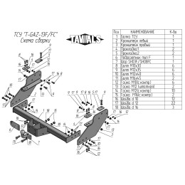 T-GAZ-13F TAVIALS ТСУ для ГАЗель Next фургон 2013- без снятия и выреза бампера. Тип шара: F. Нагрузки: 2000/100 кг, масса фаркопа 28,1 кг (без электрики в комплек