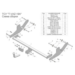 T-VAZ-19A TAVIALS ТСУ со съемным шаром для Лада Ларгус (Lada Largus) 2012-2022, в т.ч. Largus Cross без снятия и выреза бампера. Нагрузки: 900/50 кг, масса фаркопа 17,6 кг (б