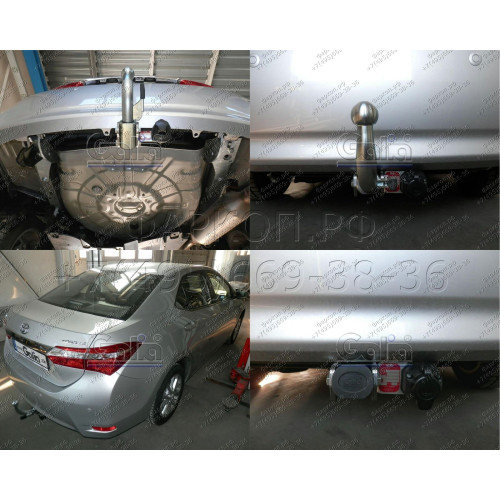 T064C GALIA Полностью оцинкованный фаркоп на Toyota Corolla седан E170 2013-2019. Тип шара: C (горизонтальный съемный). Невидимый вырез бампера. Нагрузки: 1600/75 кг, масса фаркопа 16,57 кг