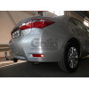 T064C GALIA Полностью оцинкованный фаркоп на Toyota Corolla седан E170 2013-2019. Тип шара: C (горизонтальный съемный). Невидимый вырез бампера. Нагрузки: 1600/75 кг, масса фаркопа 16,57 кг