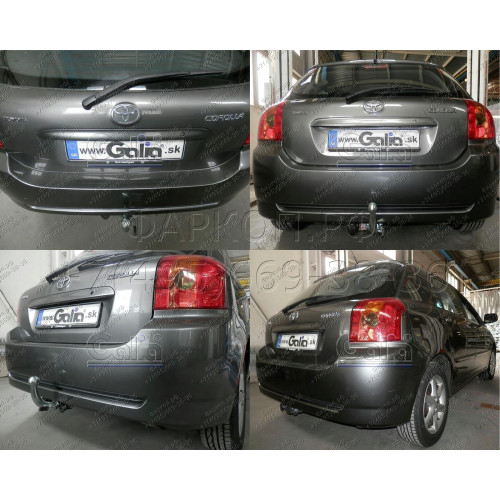 T067A GALIA Полностью оцинкованный фаркоп на Toyota Corolla хетчбек 3/5 дверей 2002-2007. Тип шара: A. Невидимый вырез бампера. Нагрузки: 1300/75 кг, масса фаркопа 13,52 кг