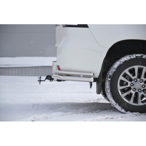 TPR-09-991124.00 PT GROUP Фаркоп с нержавеющей накладкой на Toyota Land Cruiser Prado J120 2003-2009, J150 2009-2023, Lexus GX 470 2003-2009, GX 460 2009-2023 без подрезки бампера. Тип шара: E (легкосъемный шар под квадрат). Нагрузки: 3500/130 кг, масса ф