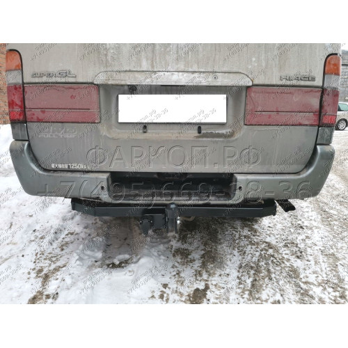 H.T54.A HALTY Фаркоп на Toyota Hiace H100 правый руль 1989-2004 (только авто со штатными местами) без подрезки бампера. Тип шара: A. Нагрузки: 750/75 кг, масса фаркопа 13,7 кг
