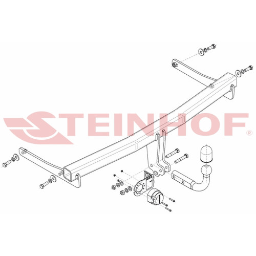 V-096 STEINHOF Фаркоп на Volkswagen Passat CC 2008-2012. Требуется подрезка бампера. Тип шара: A. Нагрузки: 2200/90 кг, масса фаркопа 17,7 кг (без электрики в комплекте)