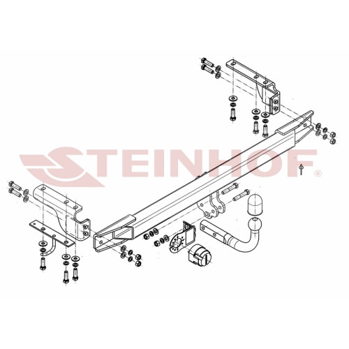 V-288 STEINHOF Фаркоп на Volvo XC70 2000-2007. Требуется подрезка бампера. Тип шара: A. Нагрузки: 2000/80 кг, масса фаркопа 20,6 кг (без электрики в комплекте)