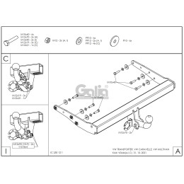 V064A GALIA Полностью оцинкованный фаркоп на Volkswagen Transporter / Caravelle / Multivan T5 2003-2015, T6 2015-2024, включая 4WD, включая модели с парктрониками. Тип шара: A. Без 
