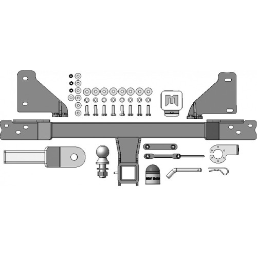 94205-E MOTODOR Фаркоп с оцинкованным шаром на Belgee X70 2024-, Geely Atlas Pro 2021-2024 без выреза в бампере. Тип шара: E. Нагрузки: 1500/75 кг, масса фаркопа 17 кг (без электрики в комплекте)