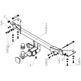 94205-E MOTODOR Фаркоп с оцинкованным шаром на Belgee X70 2024-, Geely Atlas Pro 2021-2024 без выреза в бампере. Тип шара: E. Нагрузки: 1500/75 кг, масса фаркопа 17 кг (без эл