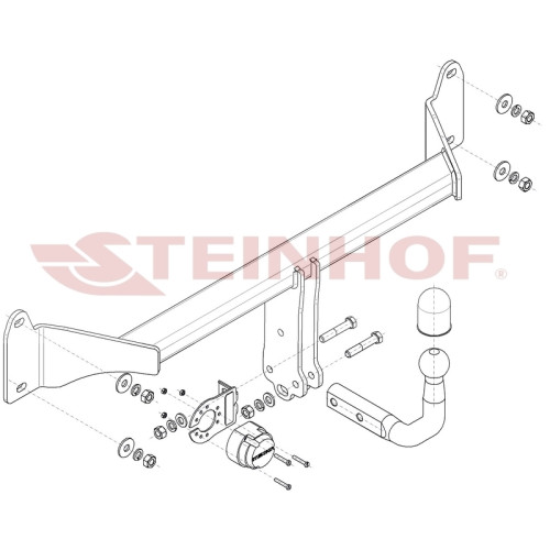 B-094 STEINHOF Фаркоп на BMW 1-Series F40, кроме M-Sport 07/2019-2024. Требуется подрезка бампера. Тип шара: A. Нагрузки: 1700/100 кг, масса фаркопа 15,4 кг (без электрики в комплекте)