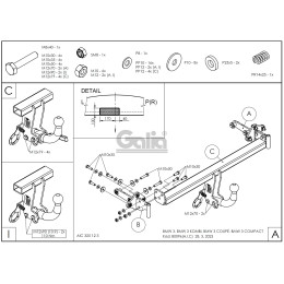 B009A GALIA Полностью оцинкованный фаркоп на BMW 3-Series E46 седан/универсал/купе 1998-2005. Подрозетник убирается за бампер. Тип шара: A. Невидимый вырез б