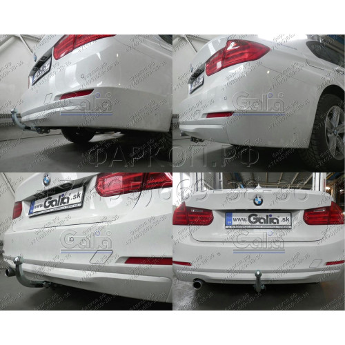 B021C GALIA Полностью оцинкованный фаркоп на BMW 3-Series седан/универсал 2011-2018, BMW 1-Series 2011-2019. Подрозетник убирается за бампер. Невидимый вырез бампера. Тип шара: C (горизонтальный съемный). Нагрузки: 1900/75 кг, масса фаркопа 12,82 кг