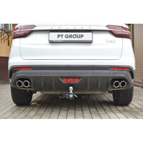 BXF-23-991122.00 PT GROUP Фаркоп на Belgee X50 2023-, Geely Coolray 2022-2025 без снятия и подрезки бампера. Тип шара: E (легкосъемный шар под квадрат). Нагрузки: 1250/75 кг, масса фаркопа 16,3 кг (без электрики в комплекте)