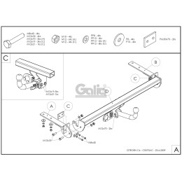 C057C GALIA Полностью оцинкованный фаркоп на Citroen C4 седан 2008-2013, сборка Южная Америка. Тип шара: C (горизонтальный съемный). Без выреза бампера. Наг