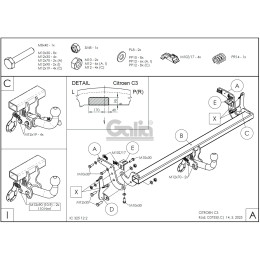 C075C GALIA Полностью оцинкованный фаркоп на Citroen C3 2024-, FIAT Grande Panda 2025-. Тип шара: C (горизонтальный съемный). Невидимый вырез бампера. Нагрузки: 1000/85 