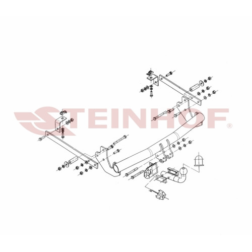 F-148 STEINHOF Фаркоп на Citroen Jumpy II (также Long L2) 2006-2016, FIAT Scudo II (также Long L2) 2007-2016, Peugeot Expert II (также Long L2) 2007-2016, Toyota Proace (также Long L2) 2013-2016. Требуется подрезка бампера. Тип шара: A. Нагрузки: 2000/80 