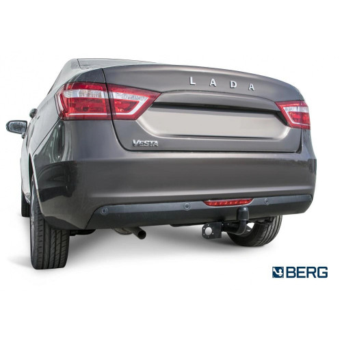 F.6012.003 BERG Фаркоп на Lada Vesta Cross/SW Cross 2015-2022 (необходима подрезка бампера), Lada Vesta седан/универсал 2015-2022 (без выреза бампера). Тип шара: A. Нагрузки: 1000/75 кг, масса фаркопа 14 кг (без электрики в комплекте)