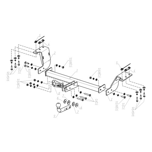 F.9414.001 BERG Фаркоп на Haval M6 2023-, Haval H6 2014-2020, Haval H6 Coupe 2016-2020 без снятия и подрезки бампера. Тип шара: A. Нагрузки: 1500/75 кг, масса фаркопа 17,4 кг (без электрики в комплекте)