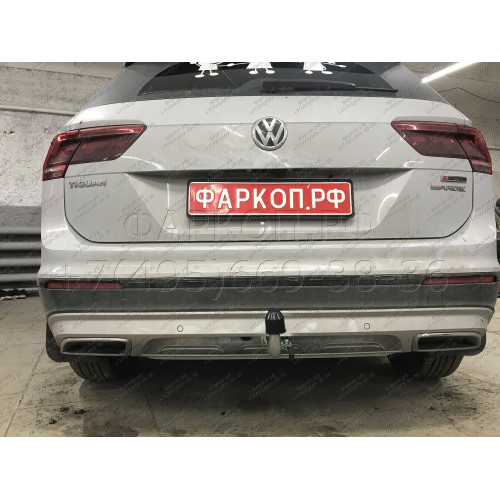 V069C GALIA Полностью оцинкованный фаркоп на Volkswagen Tiguan 2007-2016, Tiguan 2 2016-2024, Audi Q3 2011-2019, 2019-2025, SEAT Tarraco 2018-2024. Тип шара: C (горизонтальный съемный). Невидимый вырез бампера. Нагрузки: 2500/140 кг, масса фаркопа 16,2 кг
