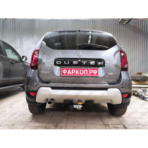 91710-A MOTODOR Фаркоп с оцинкованным шаром на Renault Duster 2012-2015, 2015-2021, 2021-2022, Nissan Terrano 2014-2022. Требуется подрезка бампера для переднеприводных автомобилей. Тип шара: A. Нагрузки: 1500/75 кг, масса фаркопа 16,7 кг (без электрики в