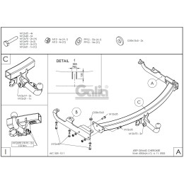 J002A GALIA Полностью оцинкованный фаркоп на Jeep Grand Cherokee WJ 1998-2004. Тип шара: A. Невидимый вырез бампера. Нагрузки: 3500/140 кг, масса фаркопа 20,62 кг