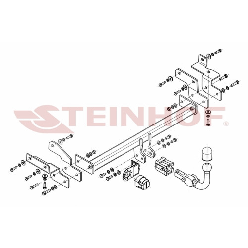 M-341 STEINHOF Фаркоп на Mitsubishi Lancer седан/универсал 2003-2007 без снятия и подрезки бампера. Тип шара: AH (горизонтальное быстросъемное крепление шара на ключе). Нагрузки: 1200/75 кг, масса фаркопа 19,7 кг (без электрики в комплекте)