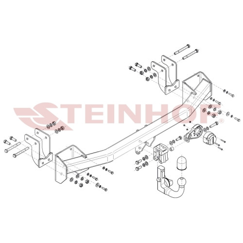 M-358 STEINHOF Фаркоп на Mitsubishi Outlander 2012-2021. Требуется подрезка бампера. Тип шара: AV (вертикальное быстросъемное крепление шара на ключе). Нагрузки: 2000/110 кг, масса фаркопа 18,75 кг (без электрики в комплекте)